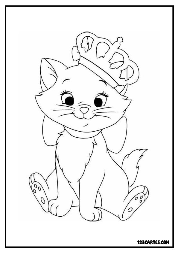 Coloriage chaton princesse, conte de fées félin à colorier