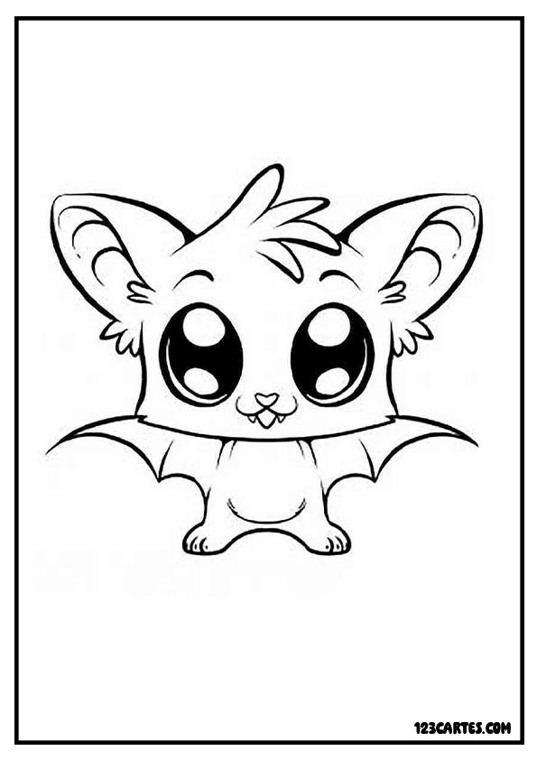 Coloriage chauve-souris kawaii, dessin mignon pour enfants