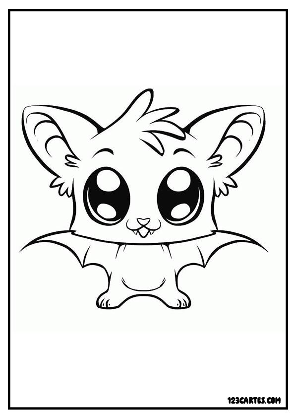 Coloriage chauve-souris kawaii, yeux brillants à mettre en valeur