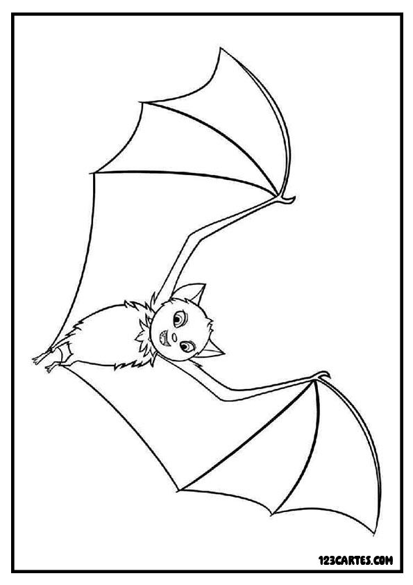 Coloriage chauve-souris en vol, ailes déployées à colorier