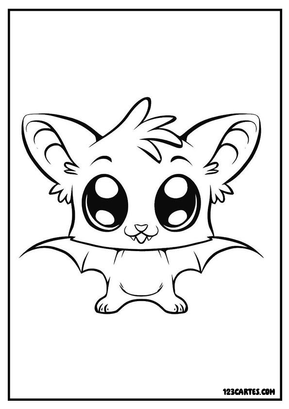 Coloriage chauve-souris aux grands yeux, expression adorable