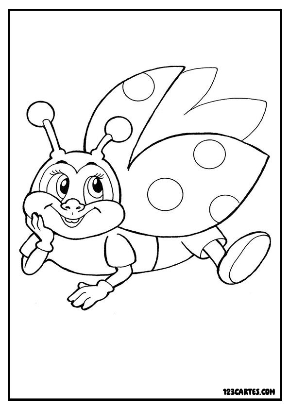 Coloriage de coccinelle volante aux ailes déployées