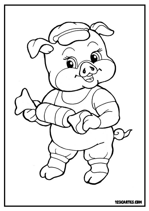 Coloriage mignon de cochon habillé