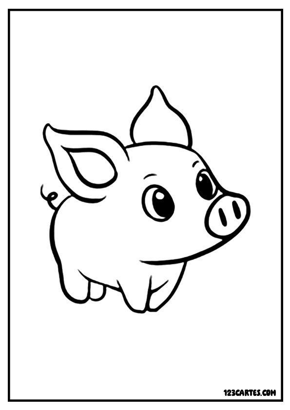 Dessin simple de tête de cochon souriante à colorier