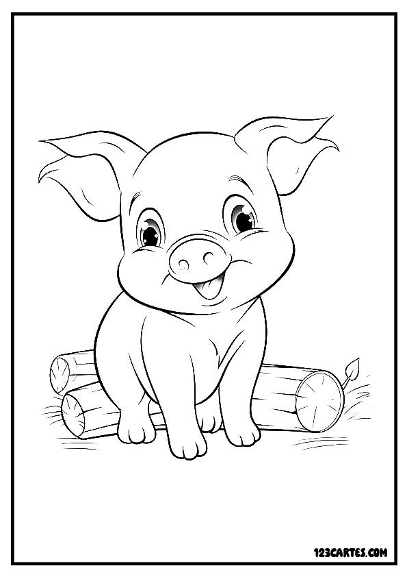 Coloriage adorable de bébé cochon assis