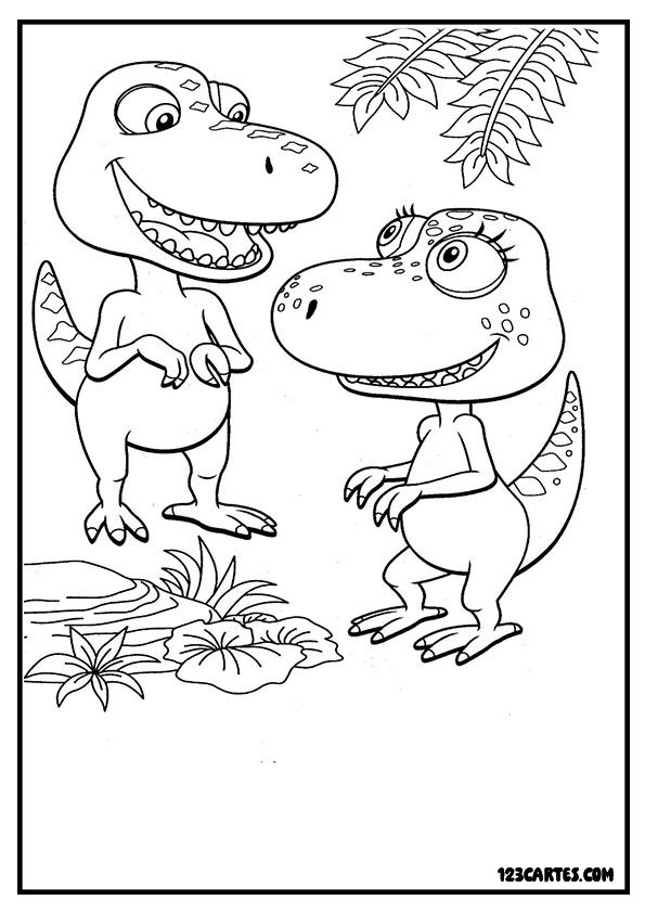 Coloriage T-Rex et Stégosaure amis, aventure préhistorique