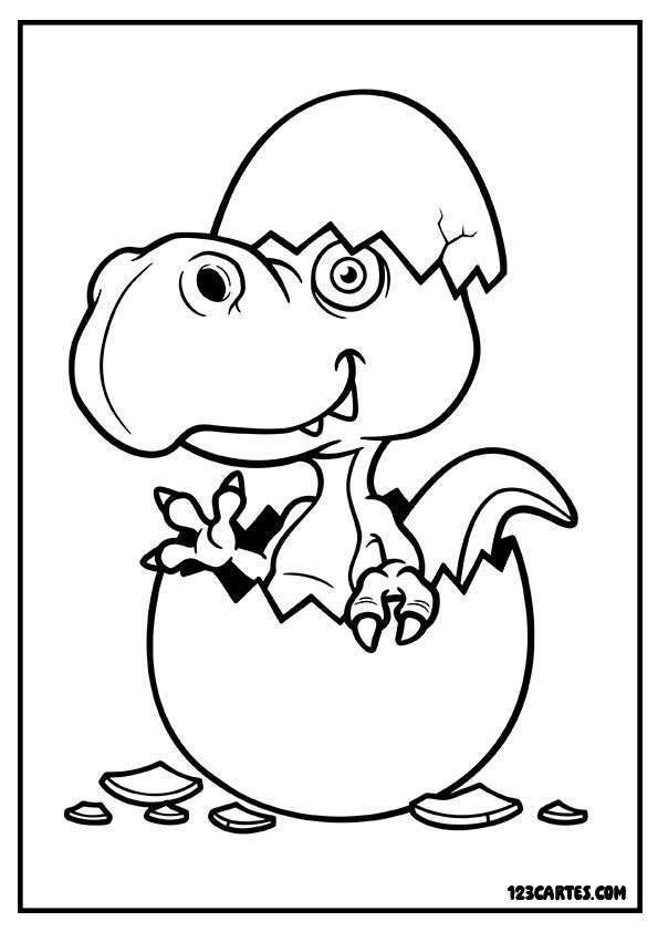 Bébé dinosaure éclosant, coloriage adorable préhistoire