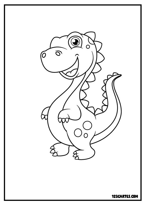 Petit dinosaure souriant, coloriage mignon pour enfants