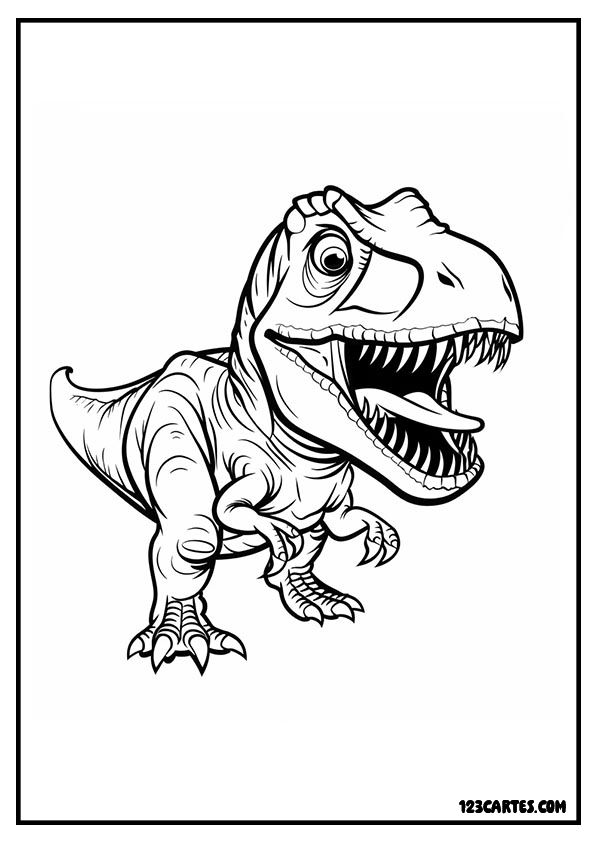 T-Rex rugissant, coloriage dinosaure carnivore effrayant