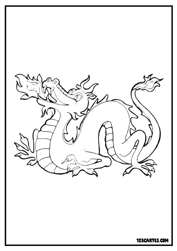 Dragon féroce cracheur de feu, coloriage action pour enfants