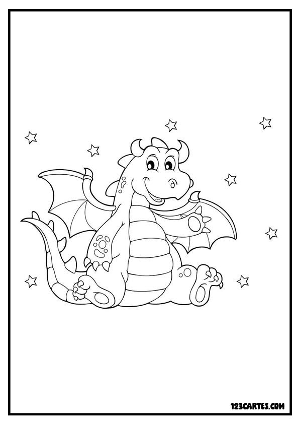 Coloriage mignon Dragon entourée d'étoiles