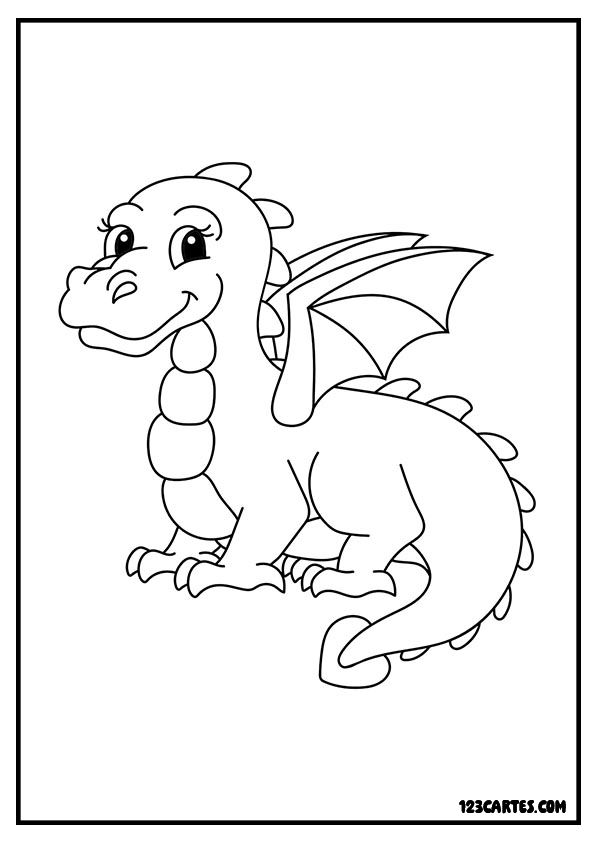 Jeune dragon curieux, coloriage facile pour débutants