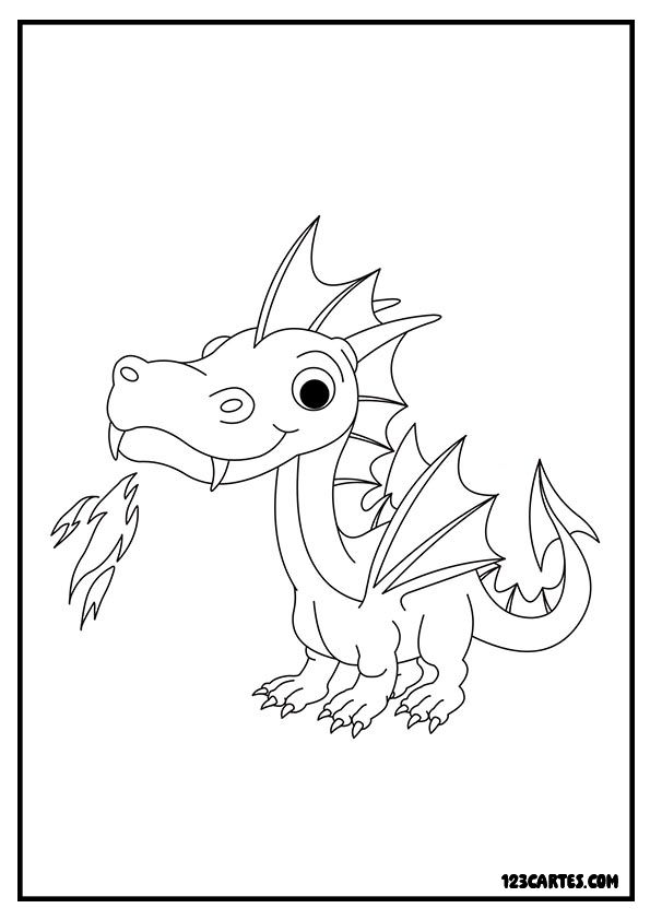 Dragon qui crache du feu, coloriage pour enfants