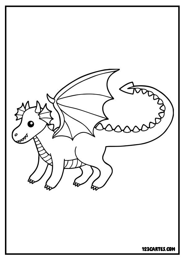 Mini dragon ailé, coloriage kawaii pour enfants