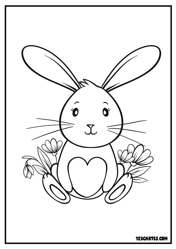 Lapin au cœur, dessin tendre à colorier