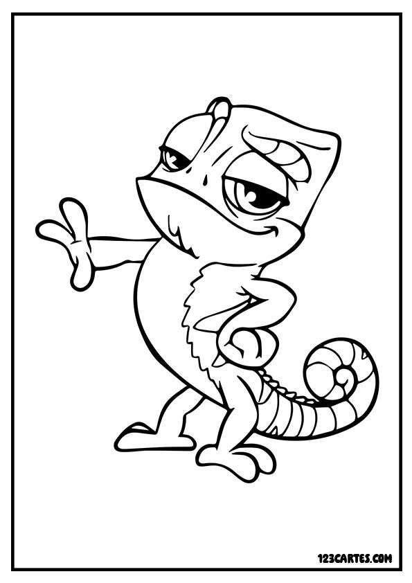 Gecko cartoon souriant, dessin amusant à colorier