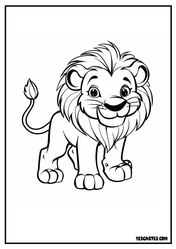 Lion souriant debout, coloriage animaux savane enfants