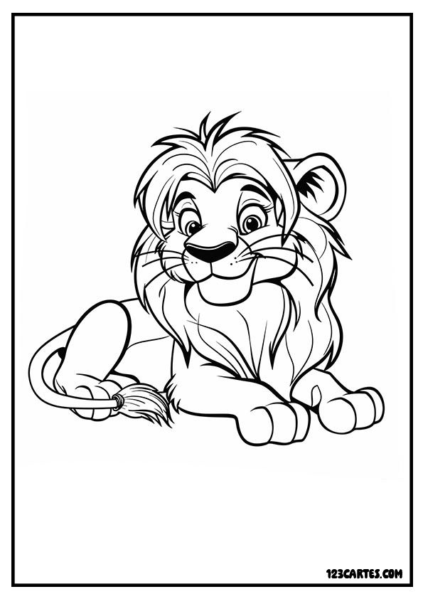 Lionne amical souriant, coloriage animaux exotiques