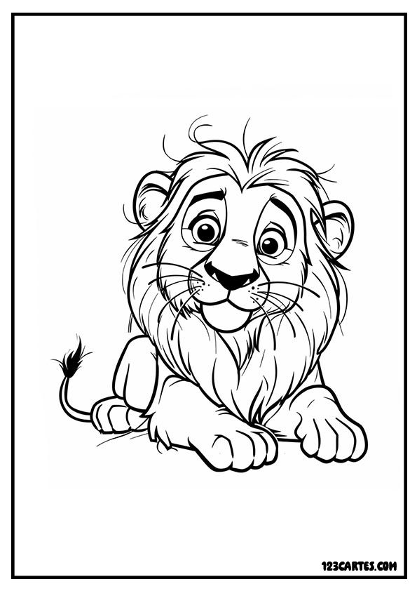 Lion curieux, coloriage découverte nature