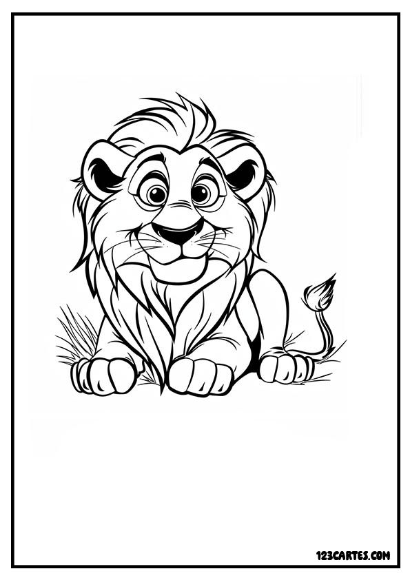 Lion à la crinière détaillée, coloriage précis félins