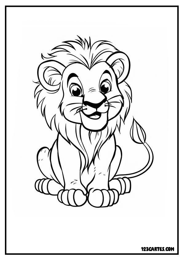 Lion majestueux assis, coloriage animaux Afrique