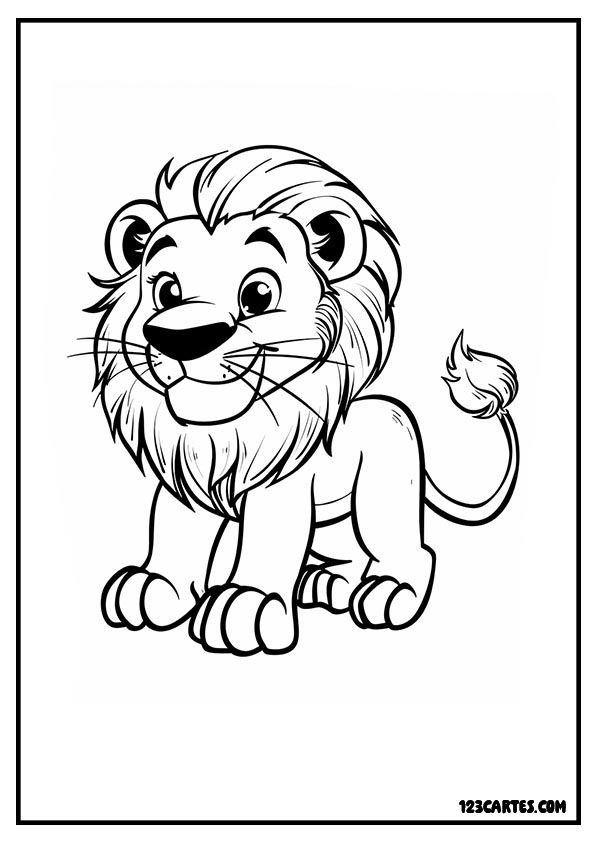 Lionceau souriant mignon, dessin facile à colorier