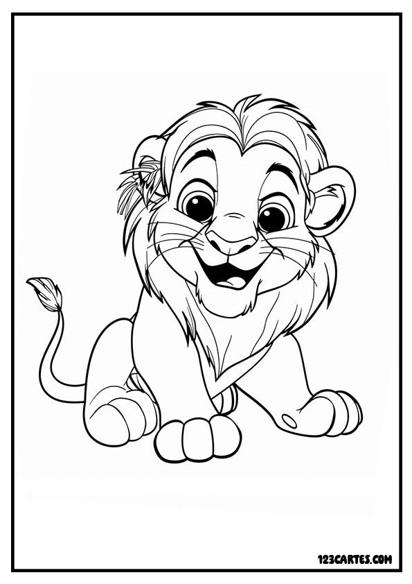 Bébé lion adorable, coloriage animaux cartoon