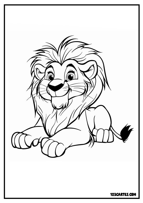 Lion fier couché, dessin savane à colorier