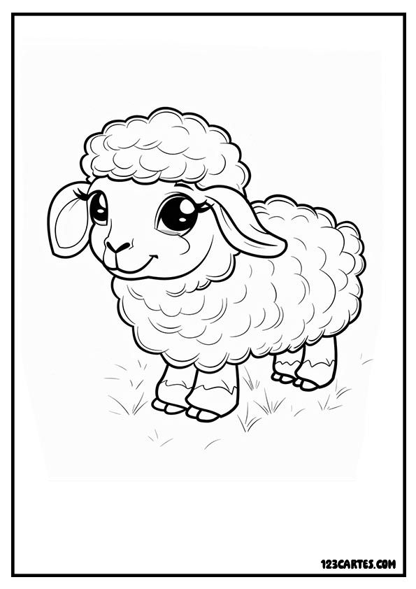 Mouton pelucheux, coloriage doux animaux laineux