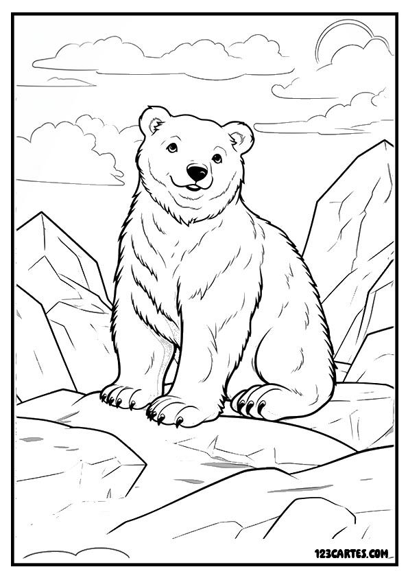 Ours blanc souriant, coloriage joyeux animaux du froid