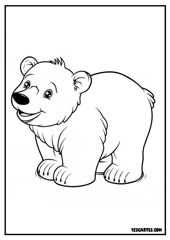 Bébé ours polaire debout, coloriage facile enfants