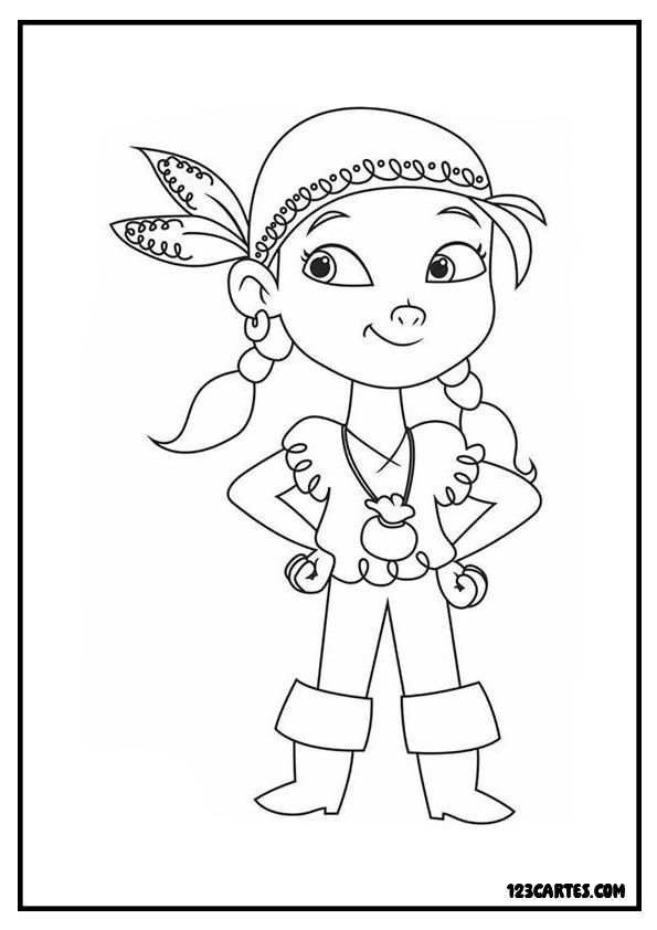 Coloriage d'une petite fille pirate courageuse