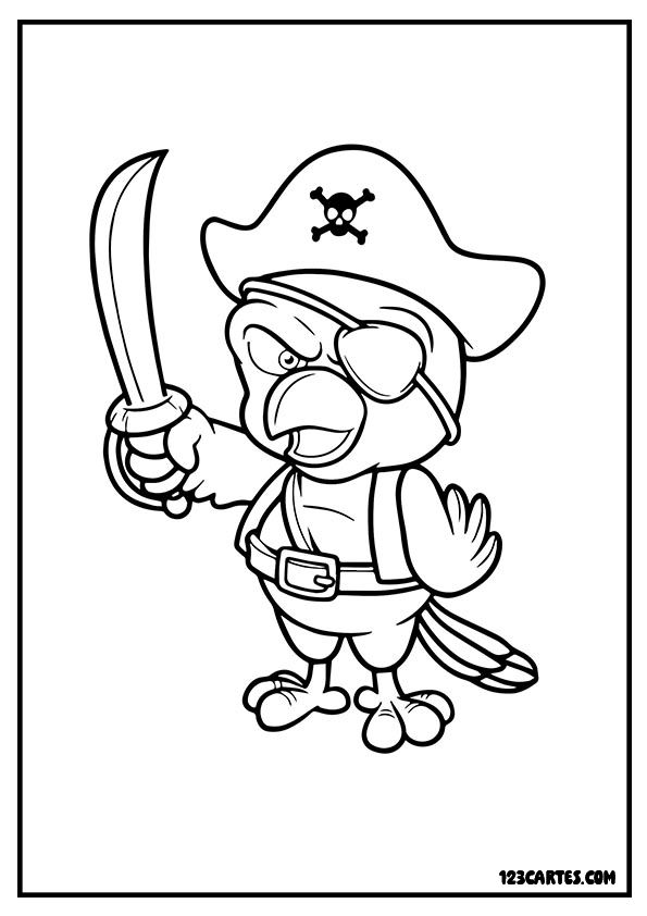 Illustration amusante d'un perroquet pirate avec son sabre, excellent pour les jeunes enfants