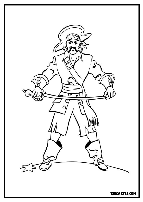 Coloriage d'un pirate barbu classique, parfait pour explorer l'histoire des flibustiers