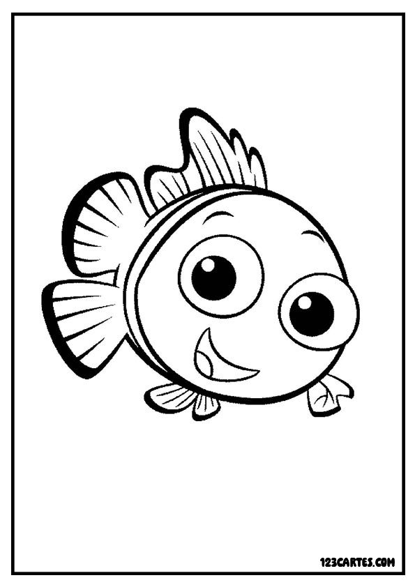 Coloriage d'un poisson mignon avec de grands yeux ronds, parfait pour les enfants