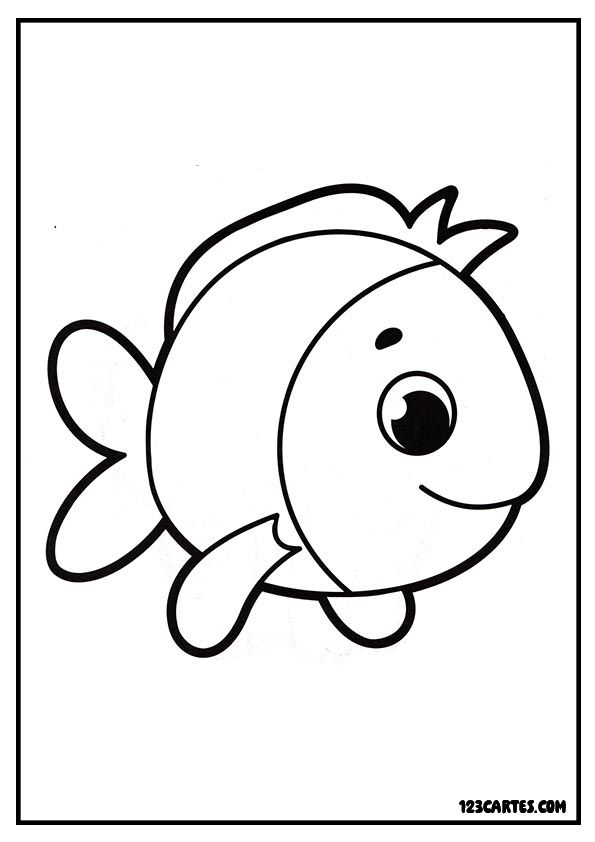 Coloriage adorable d'un petit poisson aux yeux ronds, parfait pour les activités préscolaires