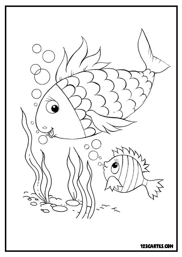 Coloriage d'un grand poisson et d'un petit poisson, idéal pour les leçons sur les proportions