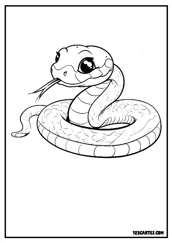 Coloriage mignon d'un petit serpent souriant, parfait pour dédramatiser l'animal auprès des enfants