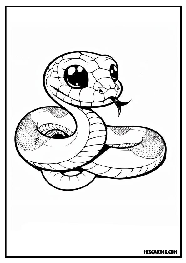 Dessin expressif d'un serpent lové, idéal pour l'apprentissage des postures reptiliennes