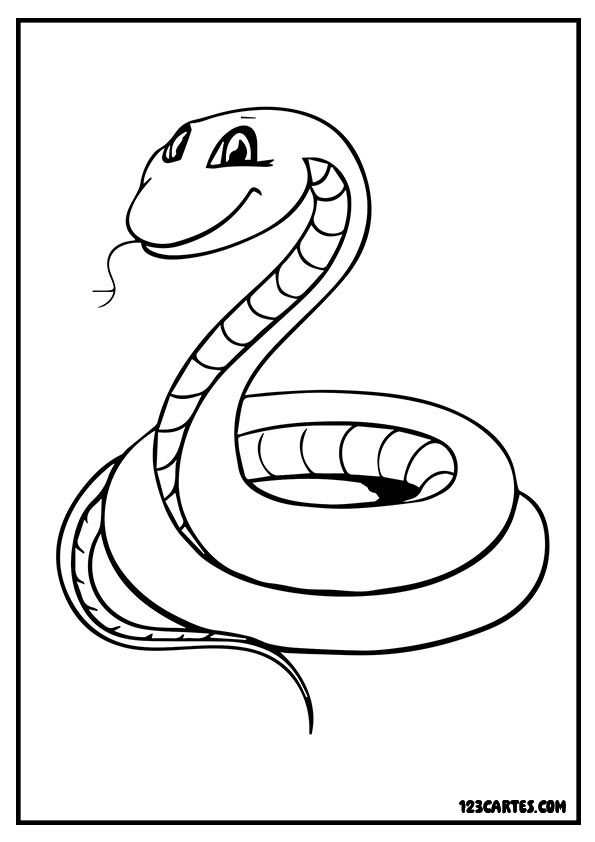 Coloriage amusant d'un serpent cartoon avec une langue fourchue, excellent pour les activités ludiques