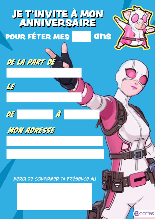 Pig Gwen Dab Fortnite invitation anniversaire