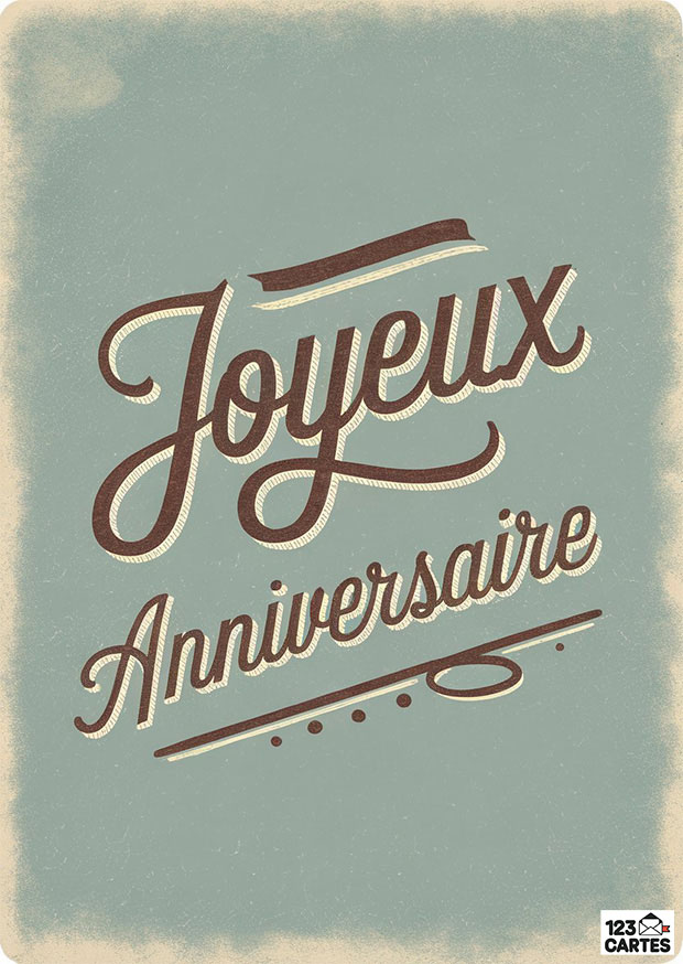 Carte vintage bleu avec texte Joyeux Anniversaire en lettres élégantes marron. Design rétro pour une touche nostalgique.